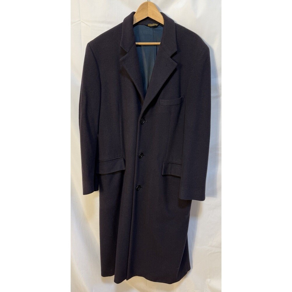 Brooks Brothers Coat 38R Black Large Overcoat Topcoat Wool Cashmere Made USA